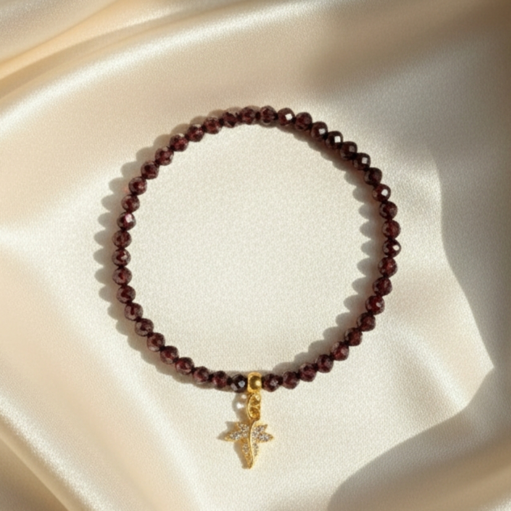 Garnet Bracelet With Cubic Zirconia Charm